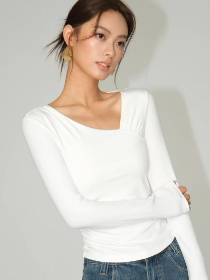 Fenix Asymmetric Neckline Long Sleeve Top