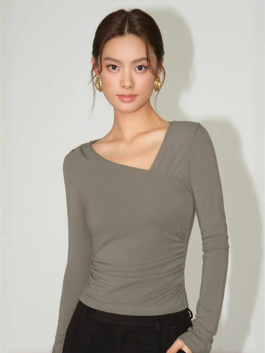 Berlyn Asymmetric Collar Long Sleeve Top-The Black Bow-