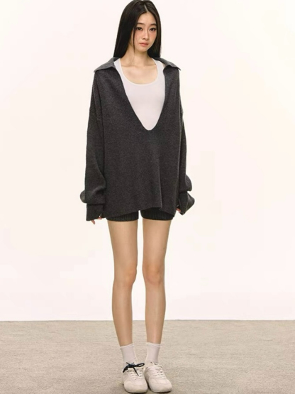 Devika Deep-V Sweater, Singlet & Shorts Set