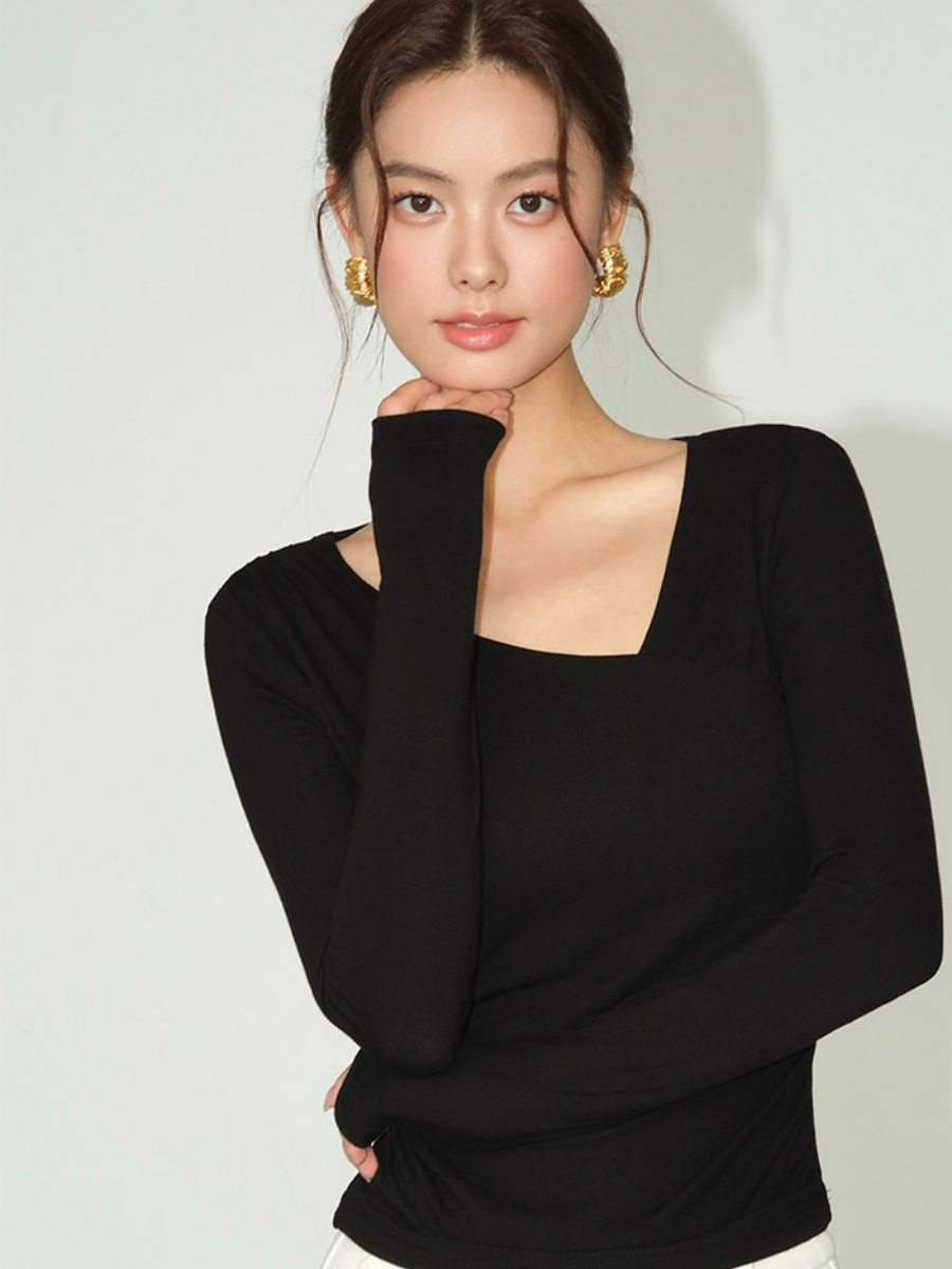 Berlyn Asymmetric Collar Long Sleeve Top-The Black Bow-