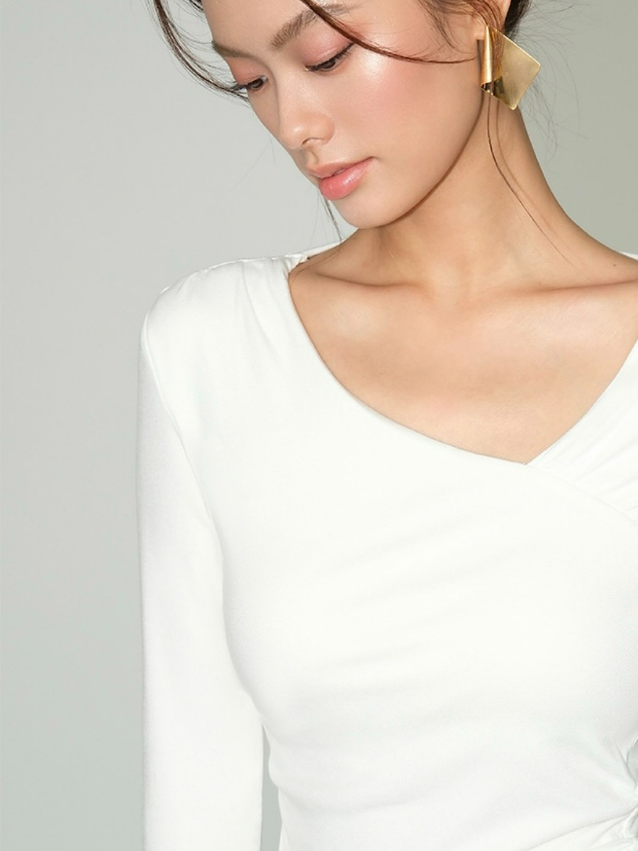 Berlyn Asymmetric Collar Long Sleeve Top-The Black Bow-