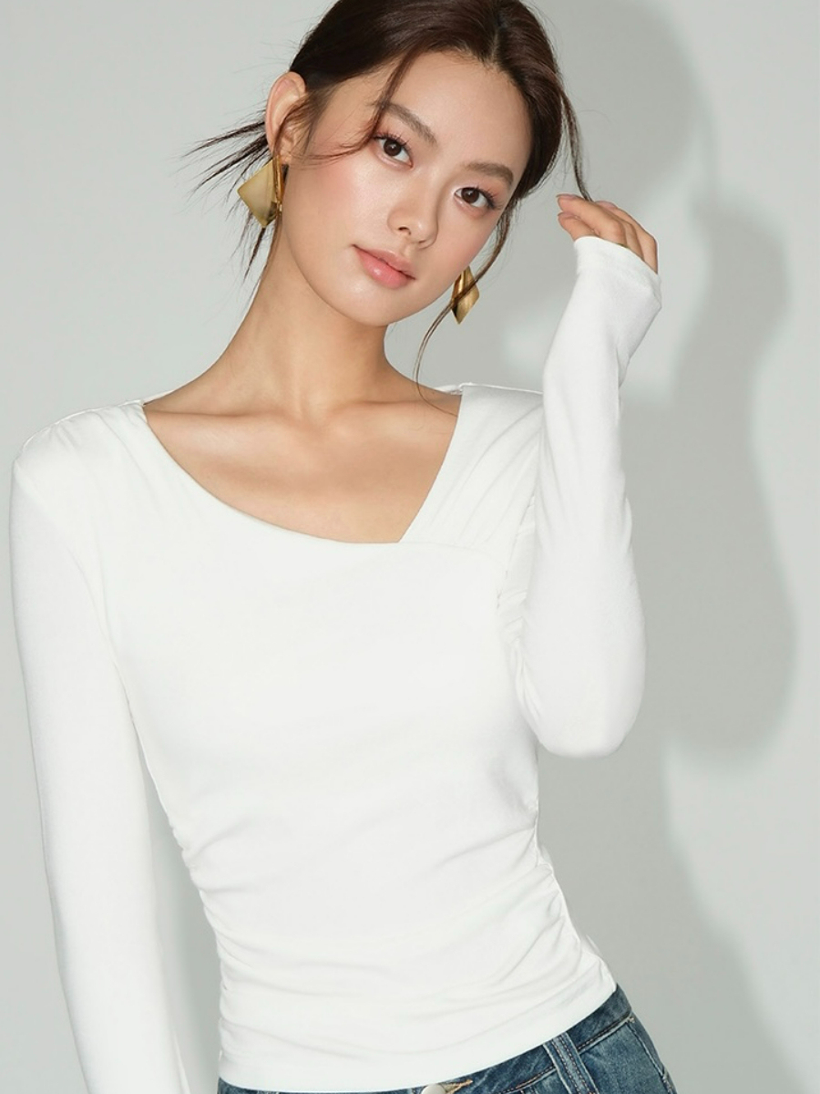 Fenix Asymmetric Neckline Long Sleeve Top