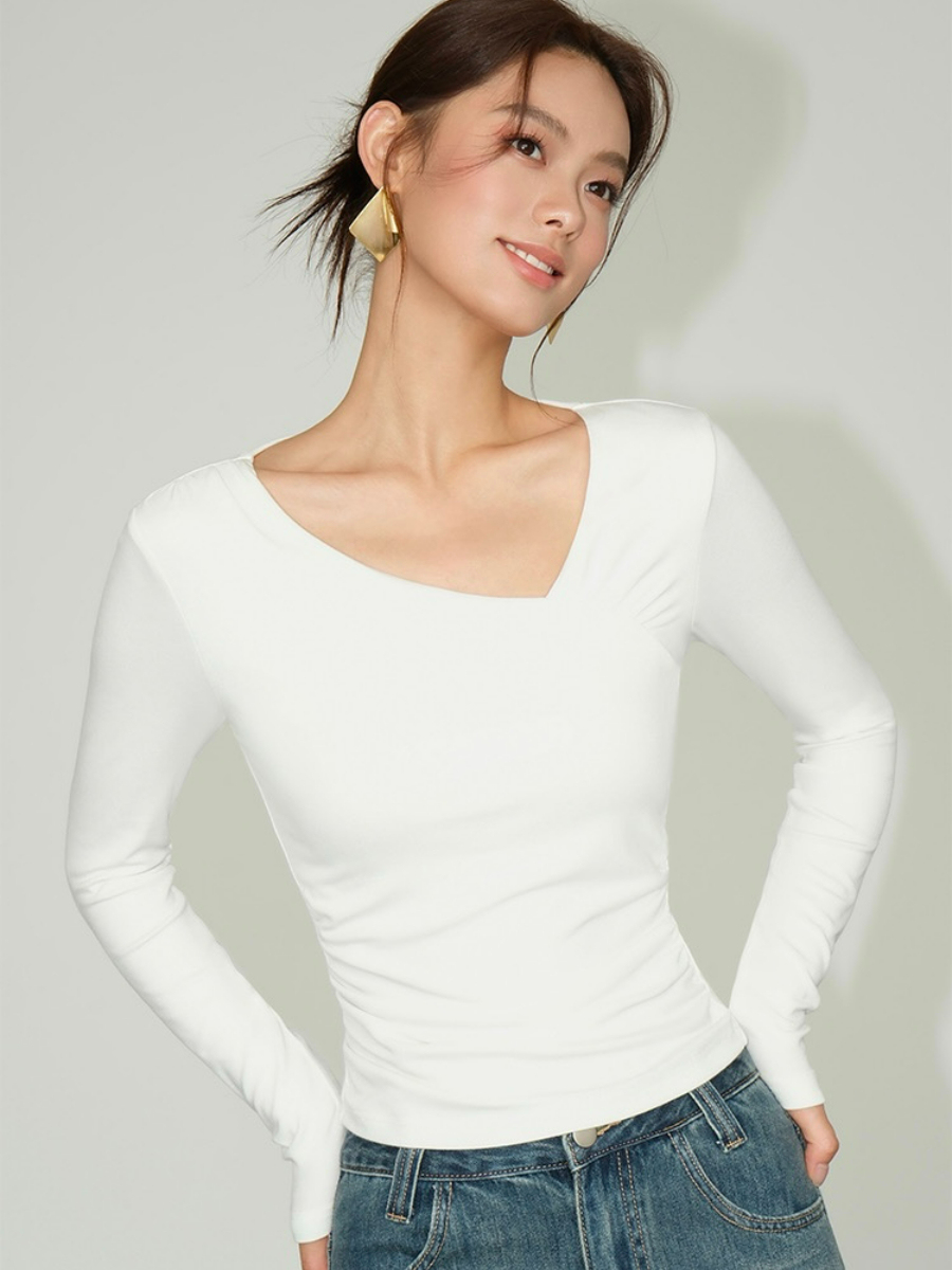 Berlyn Asymmetric Collar Long Sleeve Top-The Black Bow-