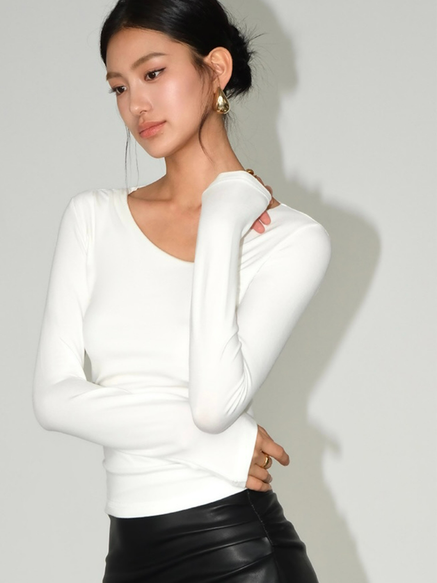 Berlyn Asymmetric Collar Long Sleeve Top-The Black Bow-