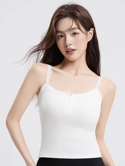 Uliana Lace Trim Button Padded Top