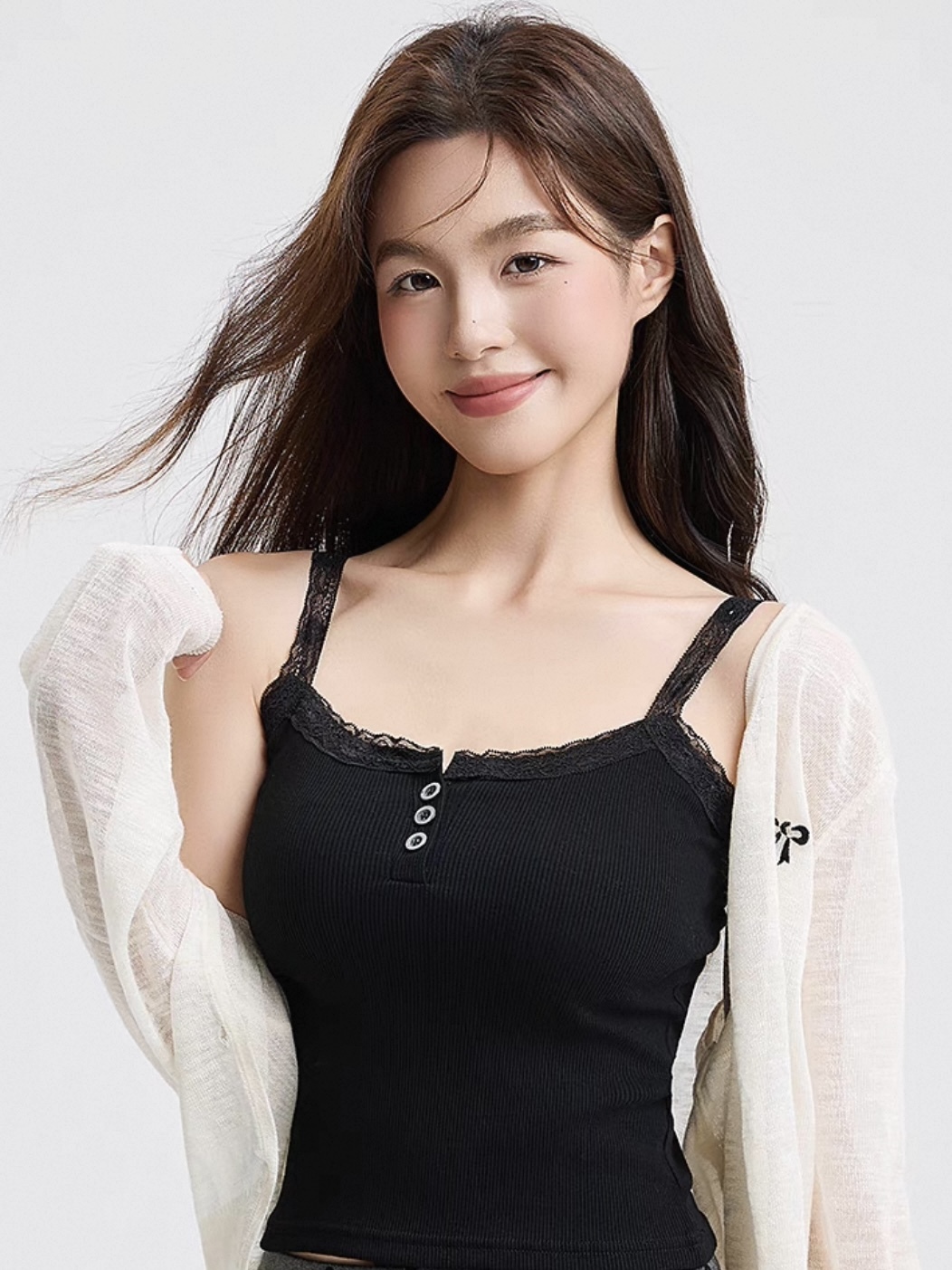 Uliana Lace Trim Button Padded Top