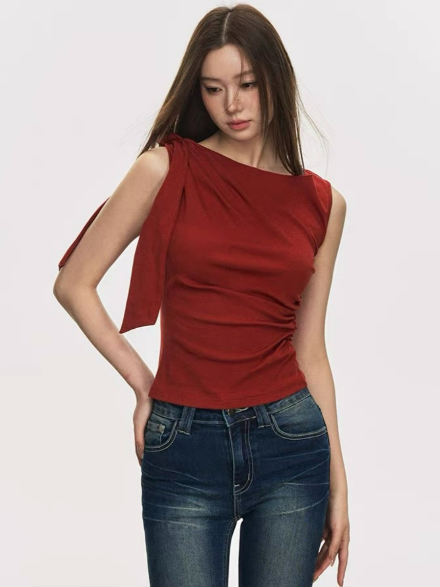 Delsa Ribbon Tie Sleeveless Top
