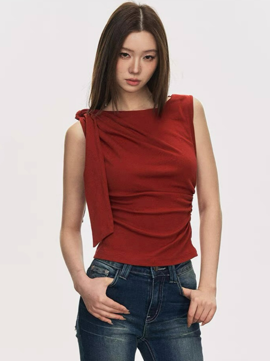 Delsa Ribbon Tie Sleeveless Top