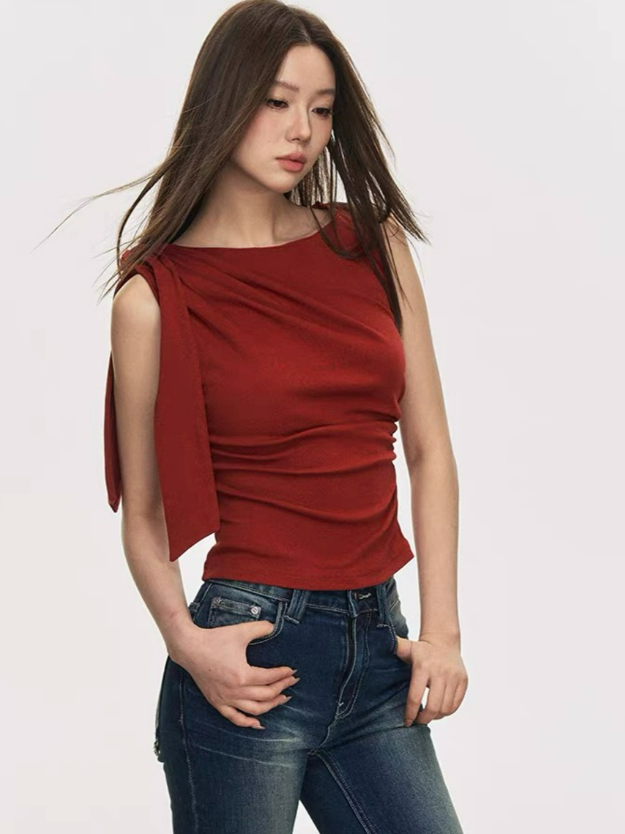 Delsa Ribbon Tie Sleeveless Top