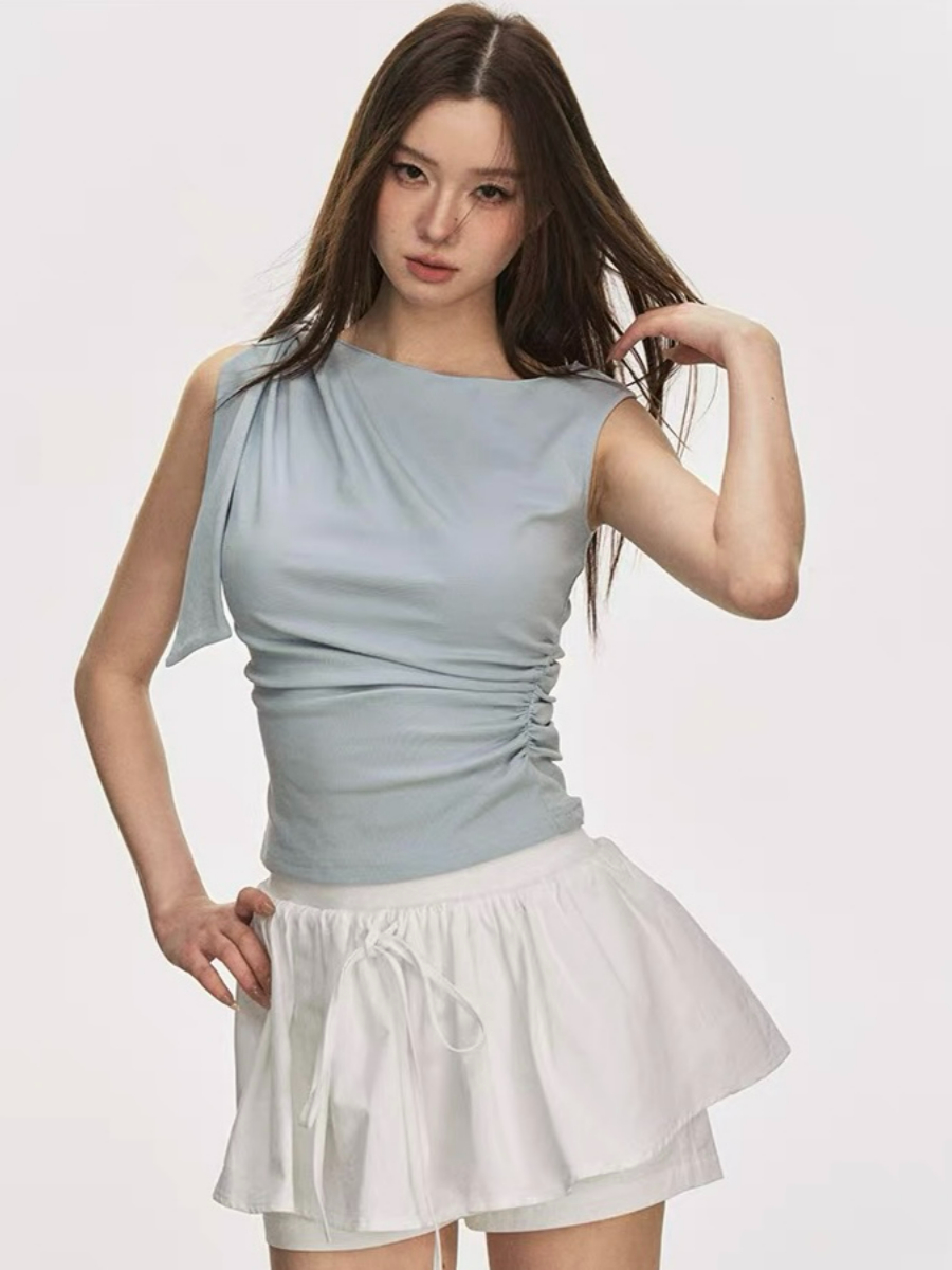 Delsa Ribbon Tie Sleeveless Top
