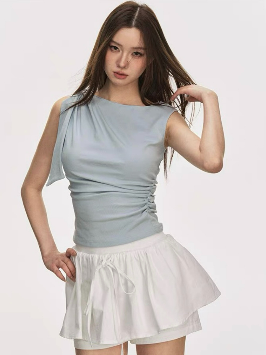 Delsa Ribbon Tie Sleeveless Top