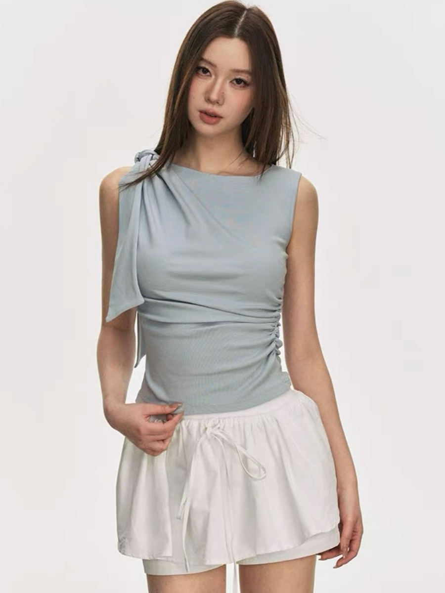 Delsa Ribbon Tie Sleeveless Top