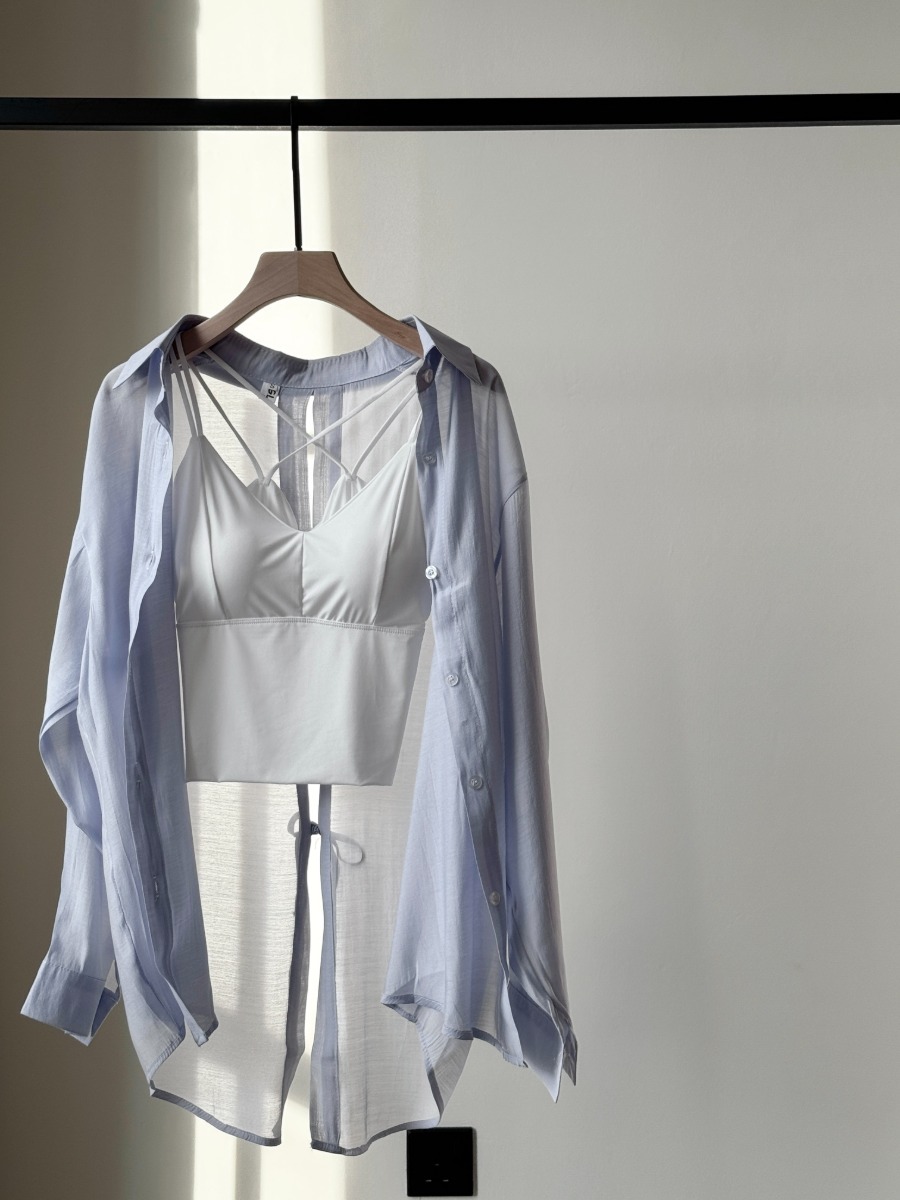 Ni Ni Back Pankou Sheer Chiffon Shirt & Benny Padded Top-The Black Bow-