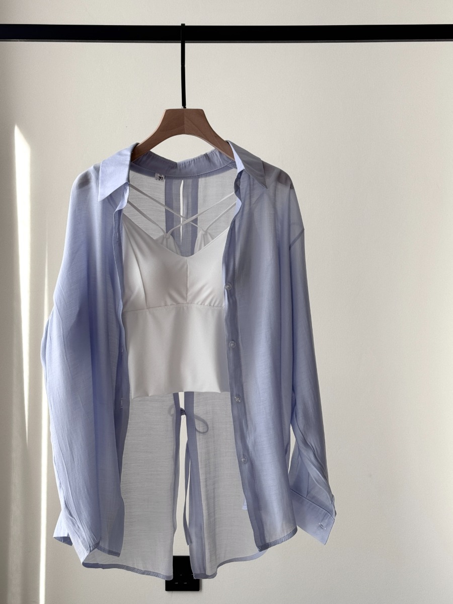 Ni Ni Back Pankou Sheer Chiffon Shirt & Benny Padded Top-The Black Bow-