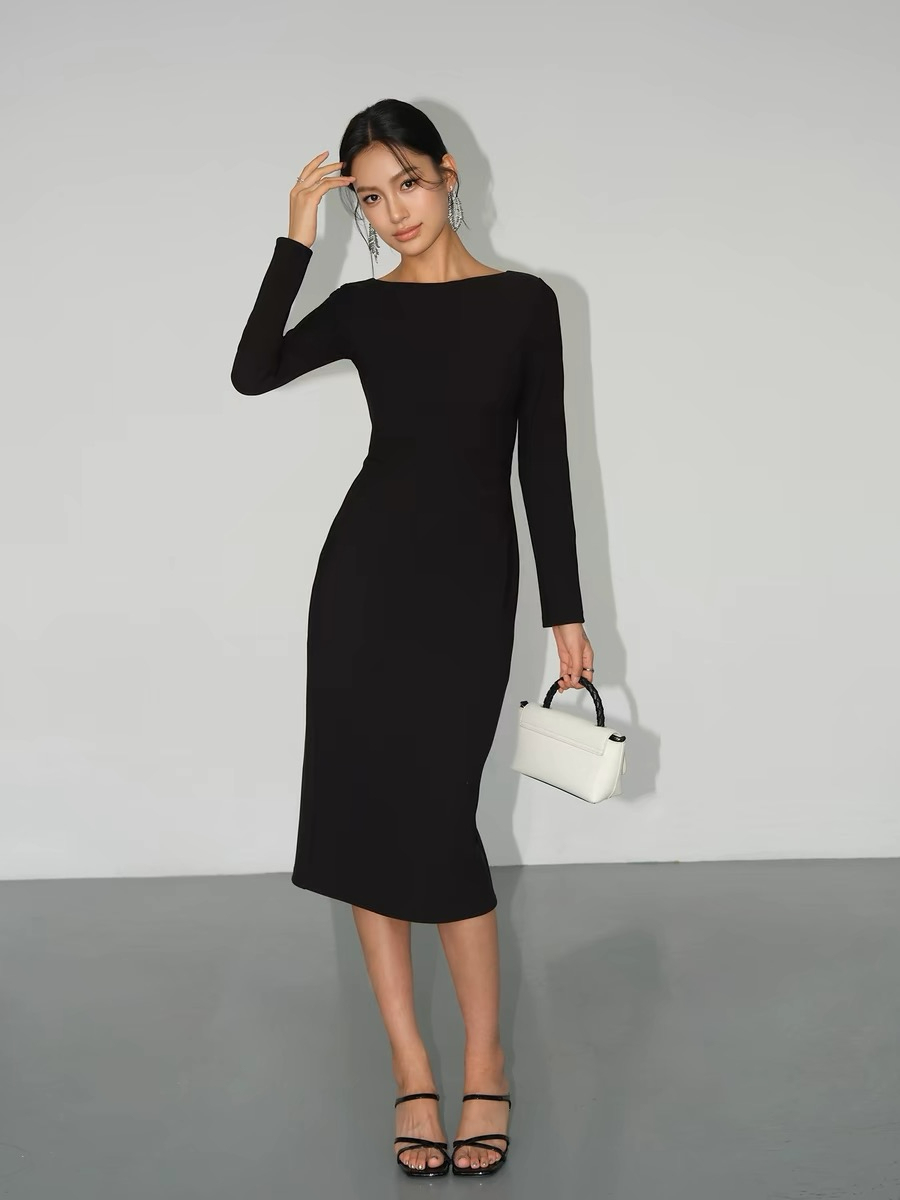 Briseida Boat Neck Midi Dress-The Black Bow-