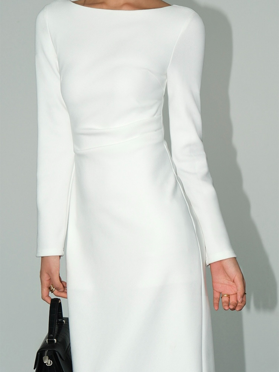 Briseida Boat Neck Midi Dress-The Black Bow-