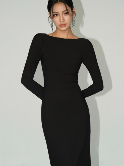 Briseida Boat Neck Midi Dress-The Black Bow-