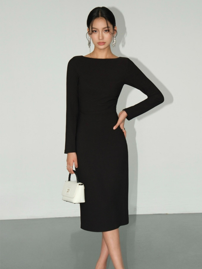 Briseida Boat Neck Midi Dress-The Black Bow-
