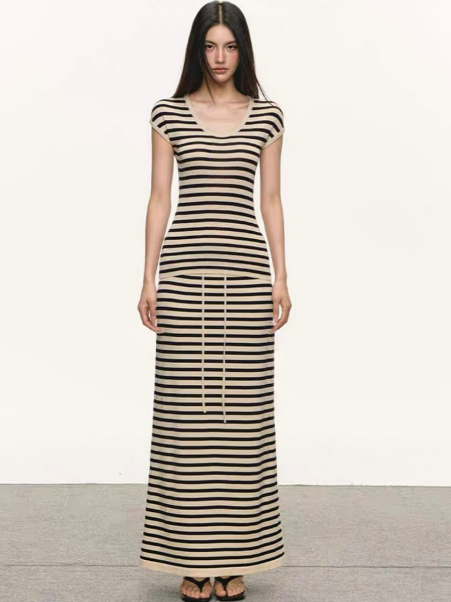 Dynna Stipe Top & Skirt Set