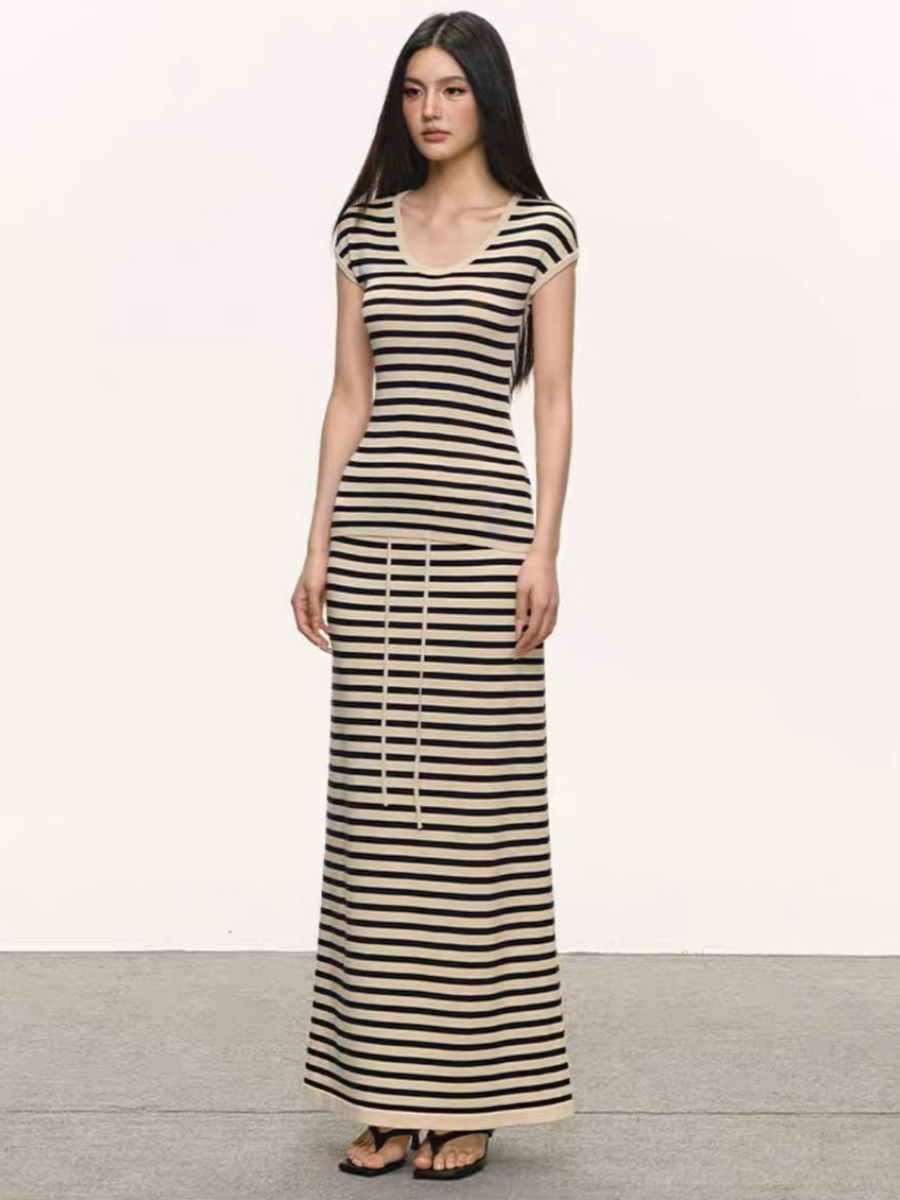 Dynna Stipe Top & Skirt Set