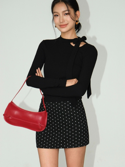 Betty Neck Tie Long Sleeve Top-The Black Bow-