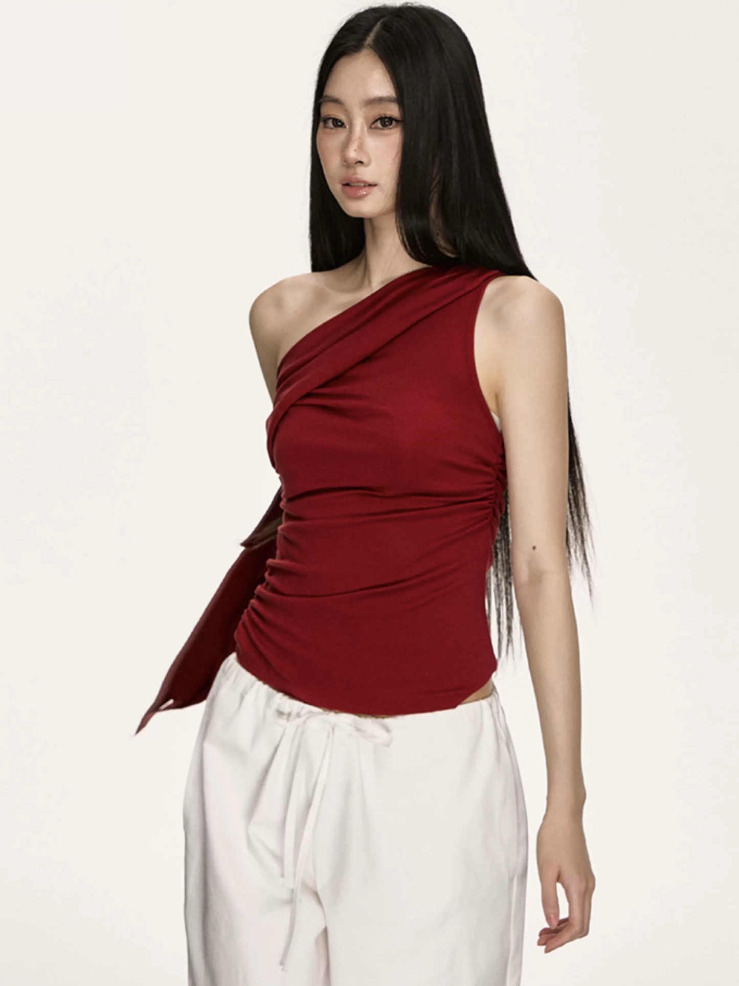 Hwasa One Shoulder Asymmetric Collar Top