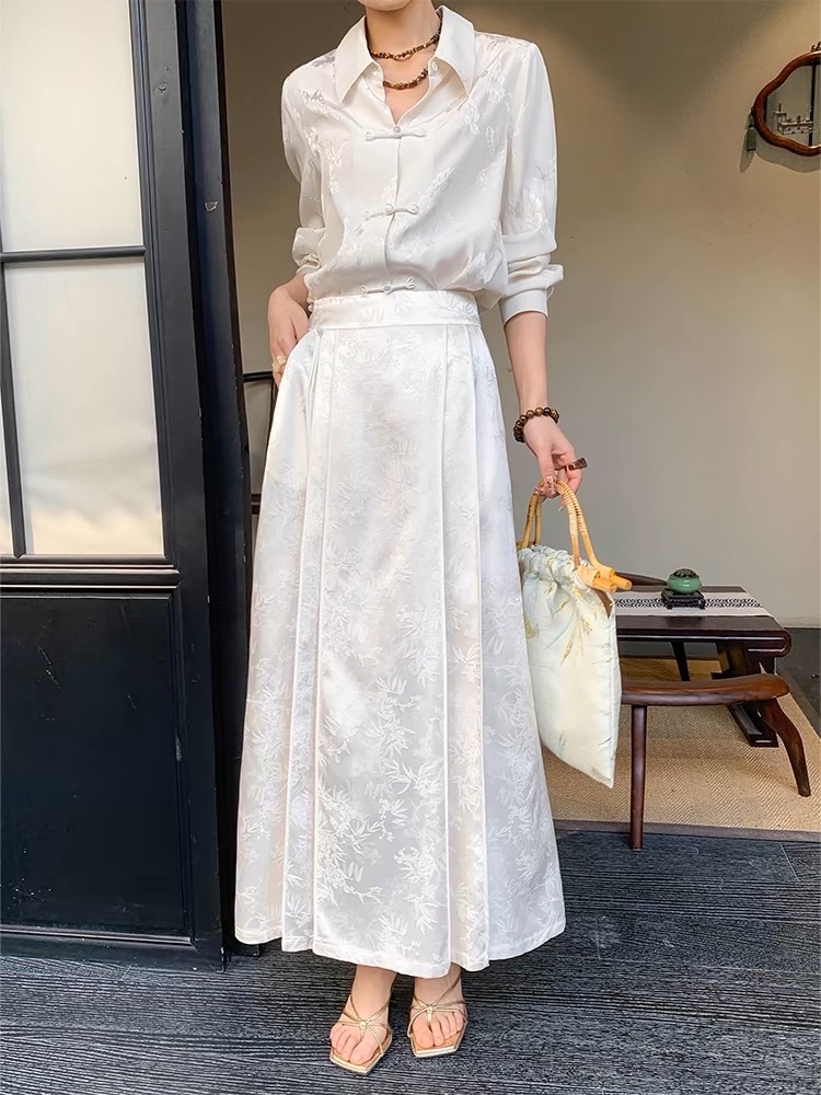 Zhou Hua Oriental Shirt & Skirt Set-The Black Bow-