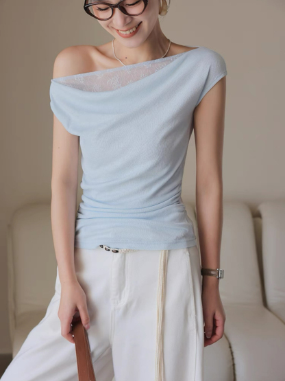 Monroe Lace Trim  One Shoulder Top