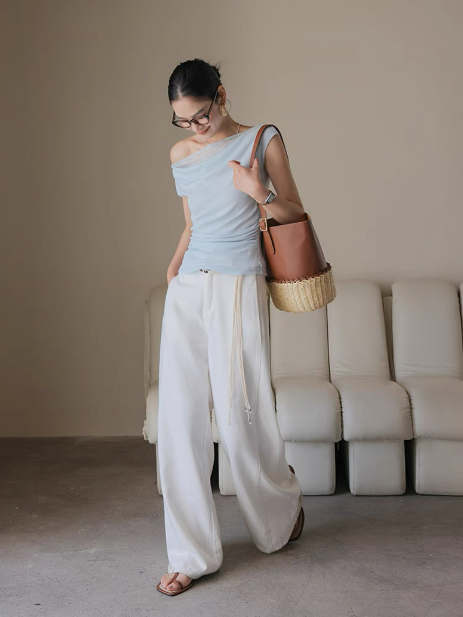 Monroe Lace Trim  One Shoulder Top