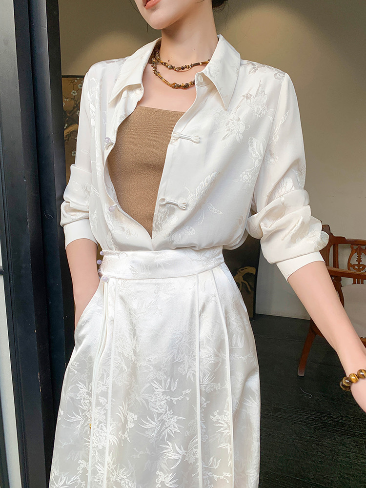 Zhou Hua Oriental Shirt & Skirt Set-The Black Bow-