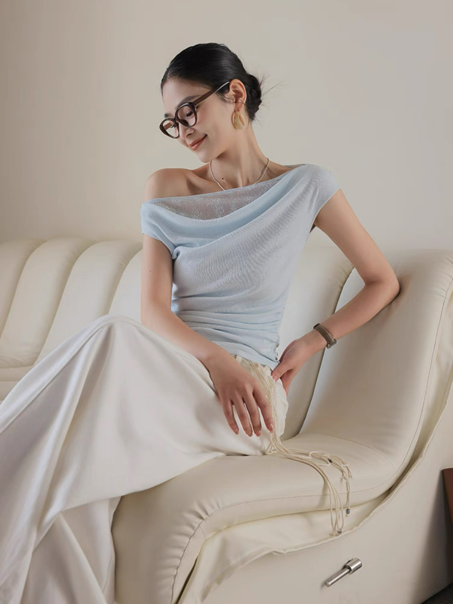 Monroe Lace Trim  One Shoulder Top