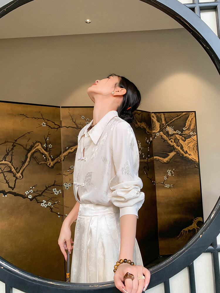 Zhou Hua Oriental Shirt & Skirt Set-The Black Bow-