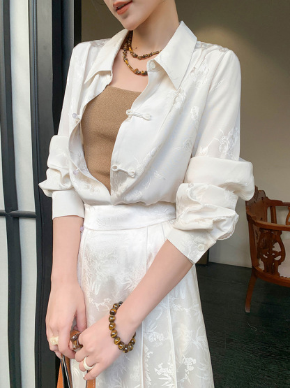 Zhou Hua Oriental Shirt & Skirt Set-The Black Bow-