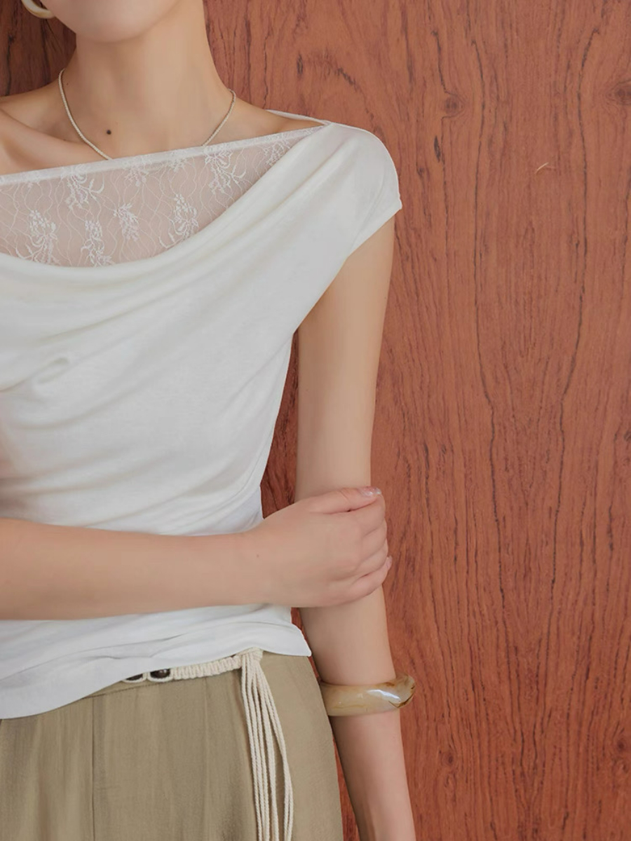 Monroe Lace Trim  One Shoulder Top