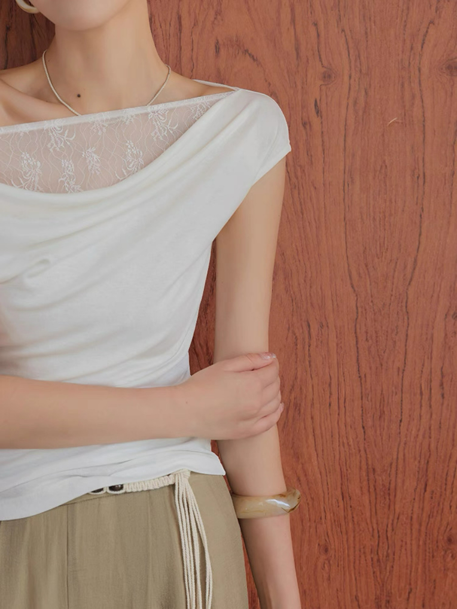 Monroe Lace Trim  One Shoulder Top