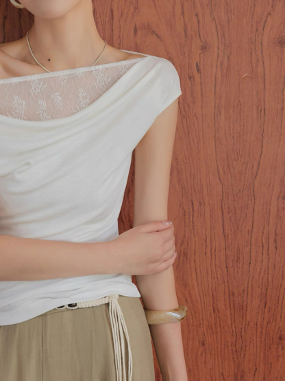 Monroe Lace Trim  One Shoulder Top