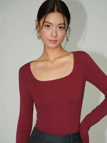 Berenice Square Neck Long Sleeve Top-The Black Bow-