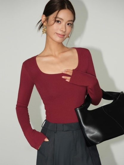 Berenice Square Neck Long Sleeve Top-The Black Bow-