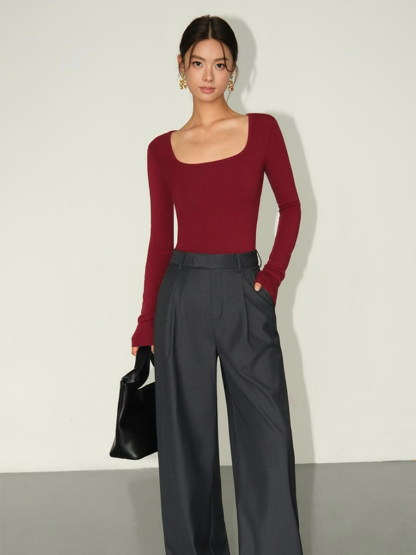 Berenice Square Neck Long Sleeve Top-The Black Bow-
