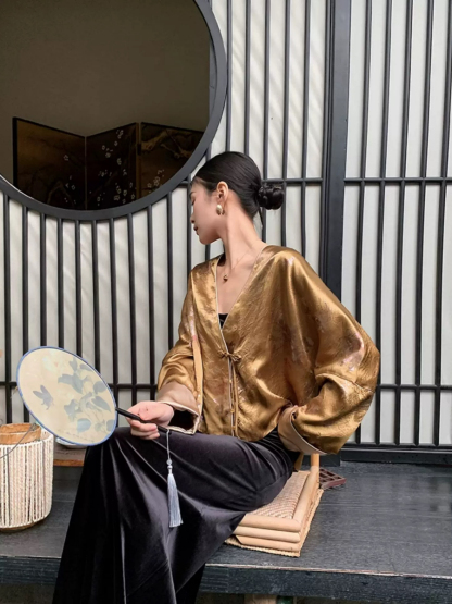 Yu Bo Binding Sleeve Floral Cardigan Top