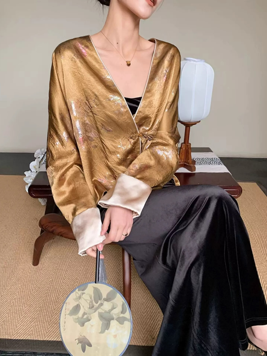 Yu Bo Binding Sleeve Floral Cardigan Top