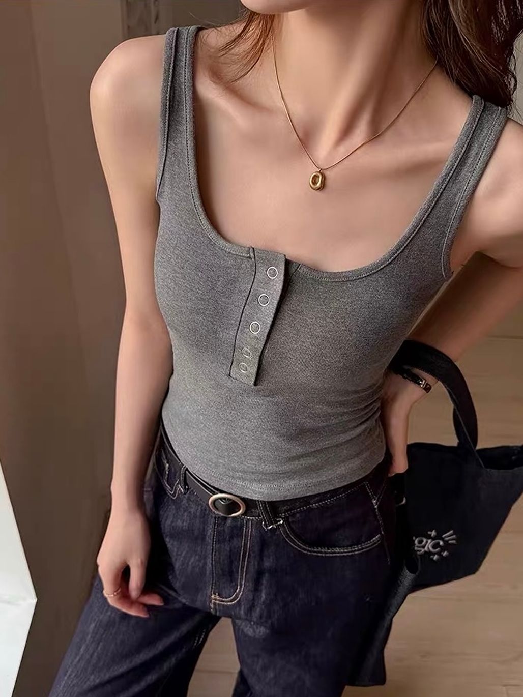 Eira Buttoned Knit Top (Non-Padded)