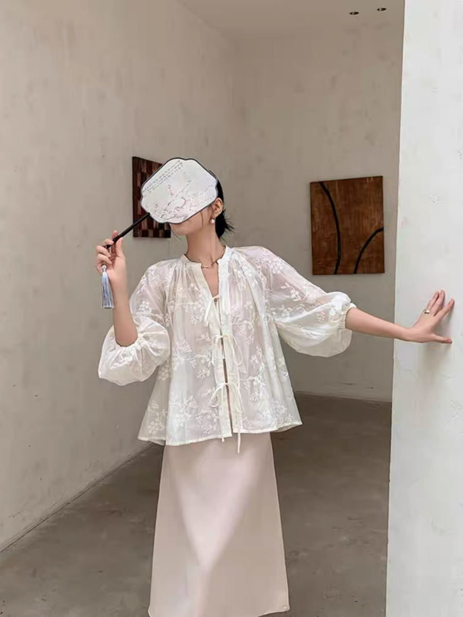 Yu Chu Delicate Embroided Sheer Top