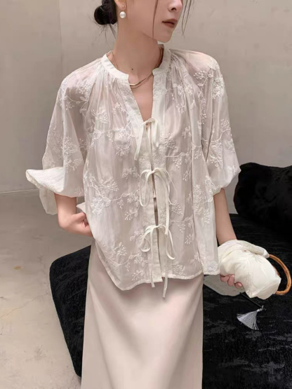 Yu Chu Delicate Embroided Sheer Top