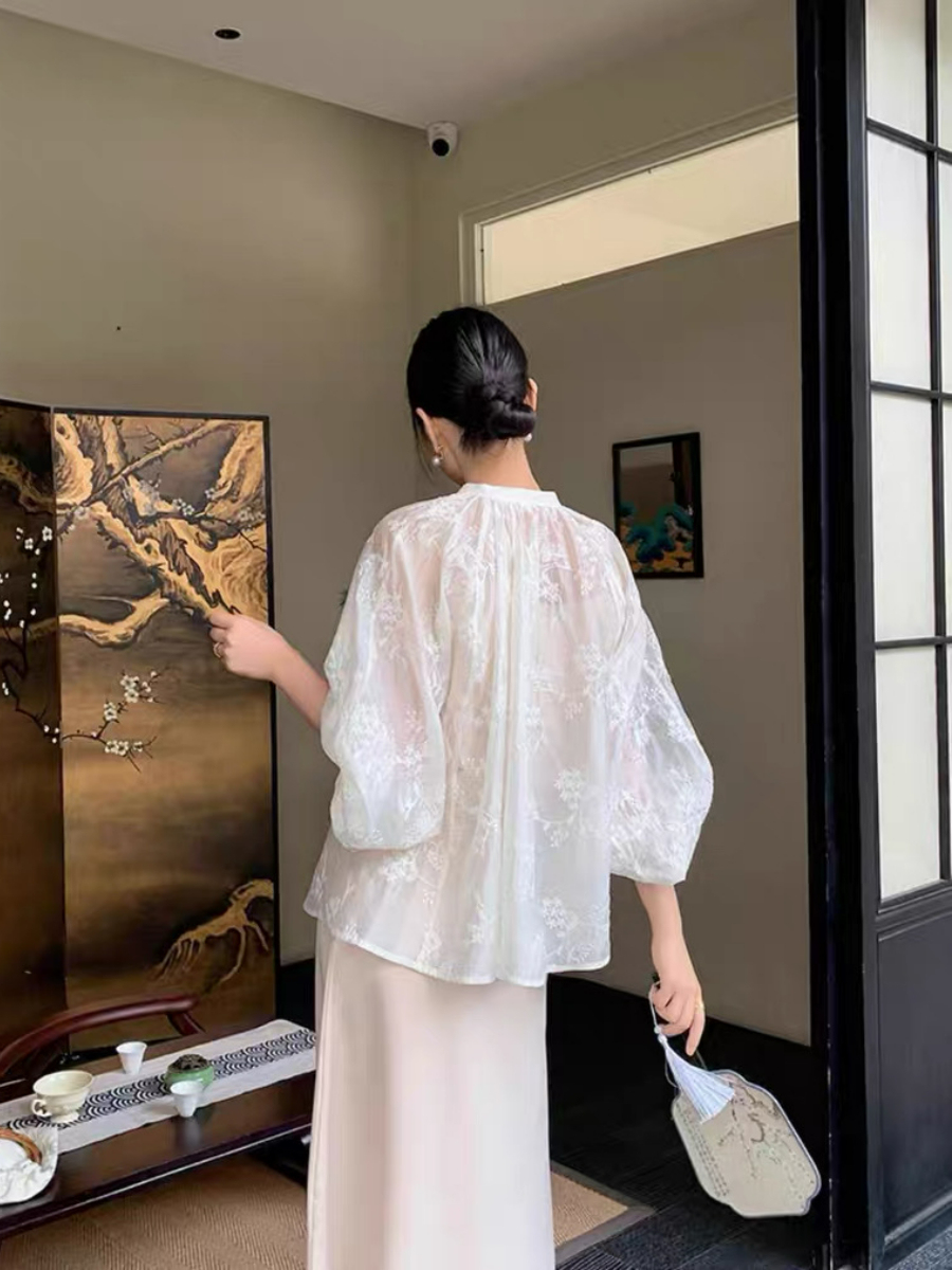 Yu Chu Delicate Embroided Sheer Top