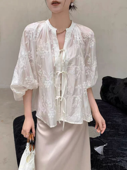 Yu Chu Delicate Embroided Sheer Top