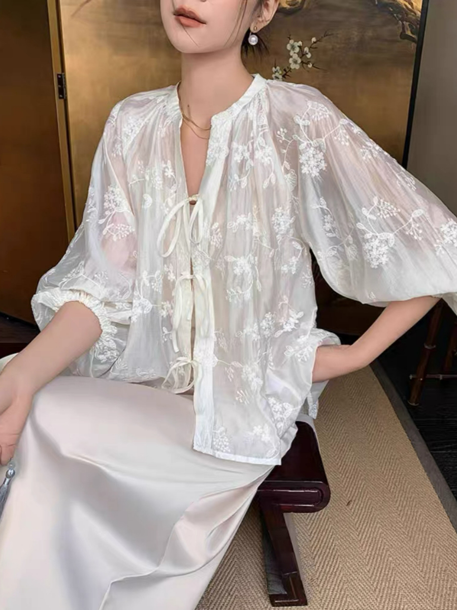 Yu Chu Delicate Embroided Sheer Top