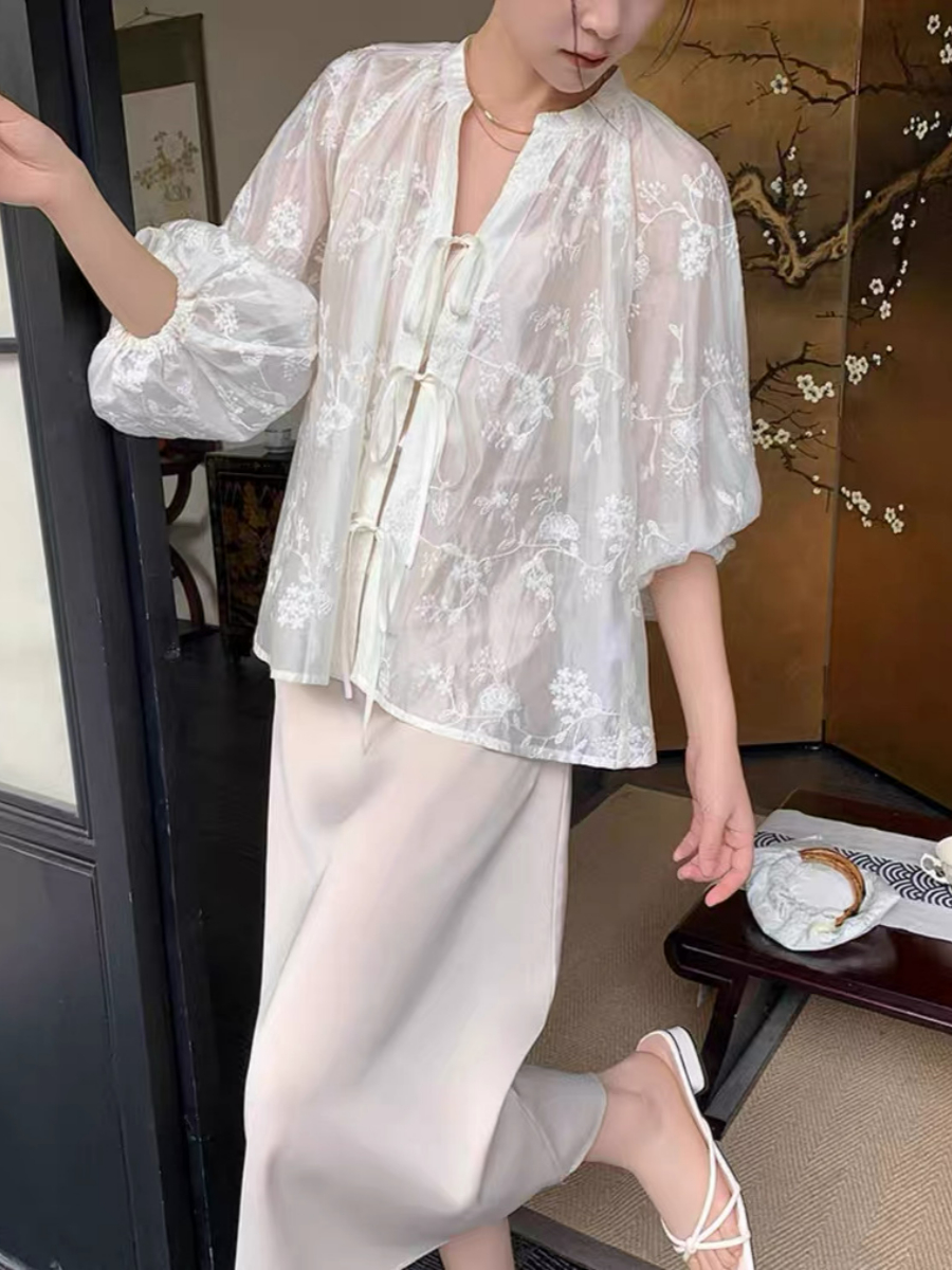 Yu Chu Delicate Embroided Sheer Top