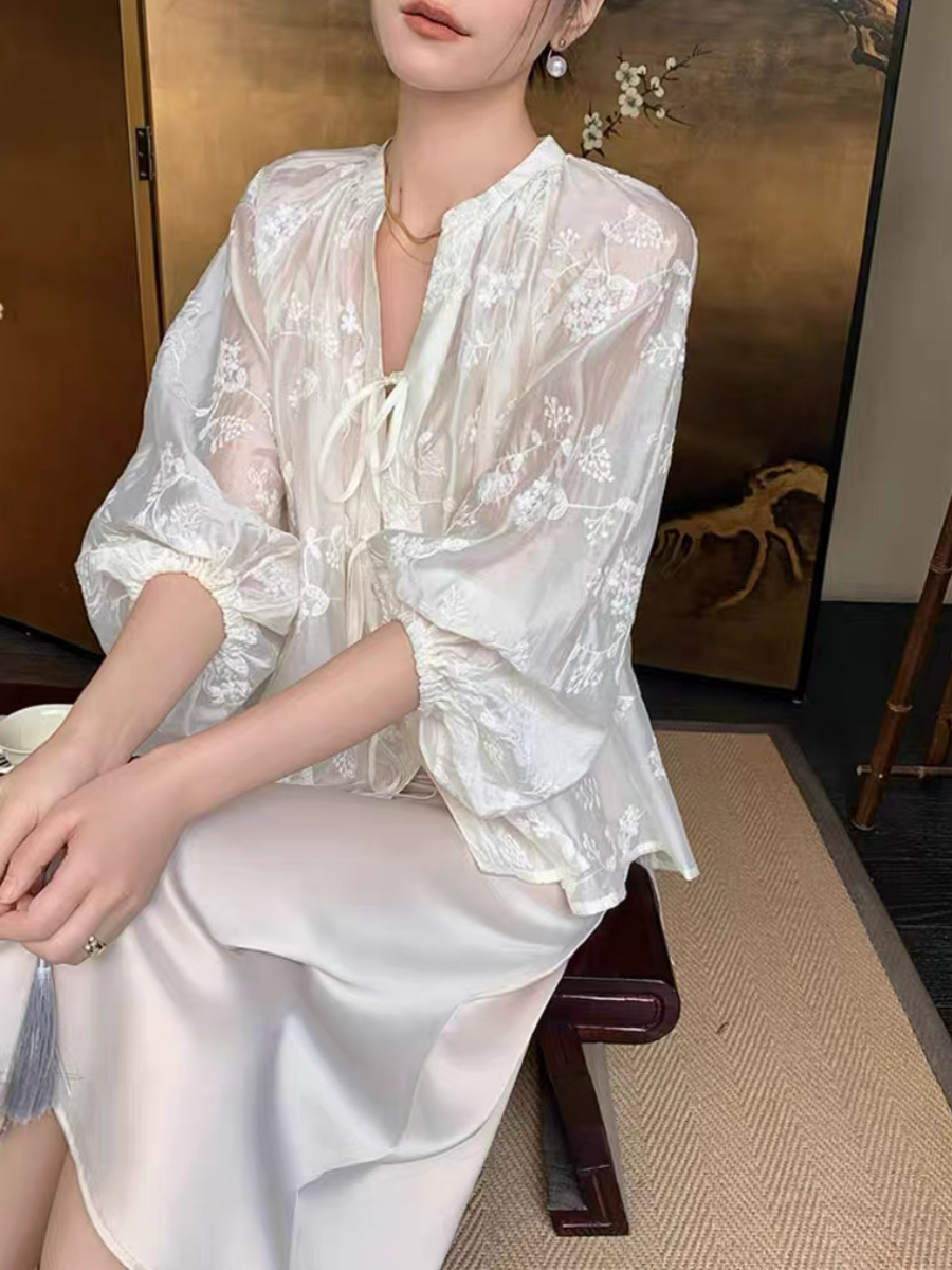 Yu Chu Delicate Embroided Sheer Top