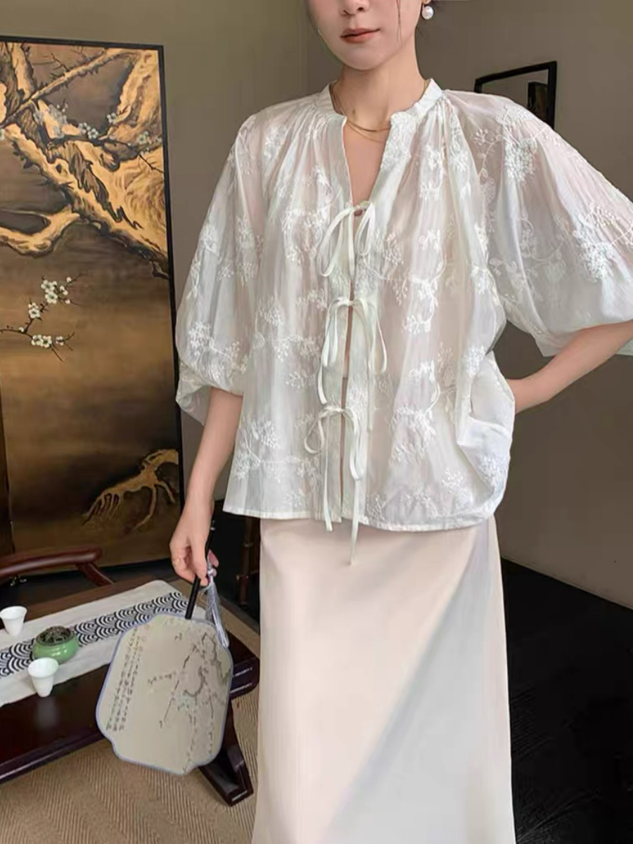 Yu Chu Delicate Embroided Sheer Top